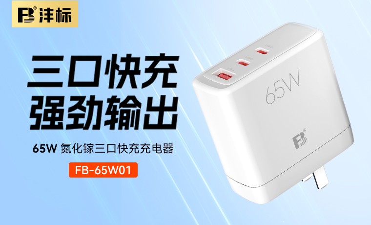 65W氮化镓三口快充充电器 FB-65W01